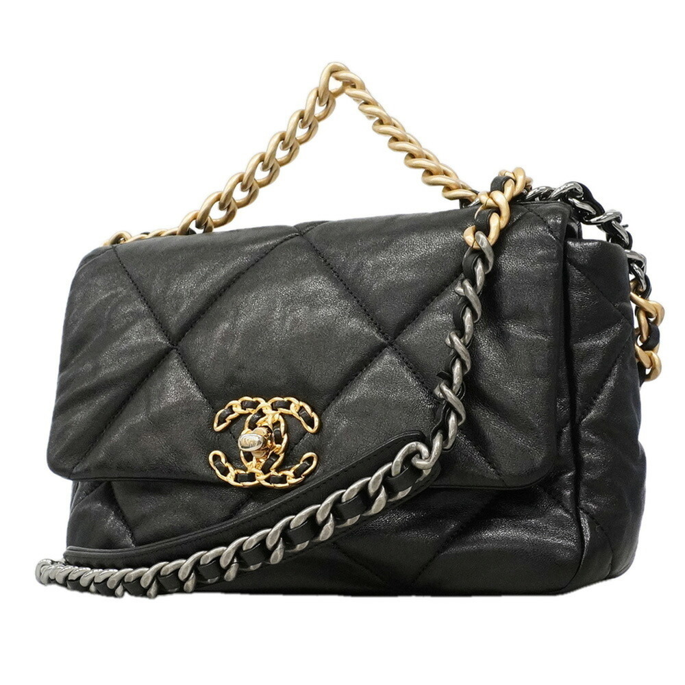 Chanel handbag, chain shoulder bag, 19 calfskin, black, 2-way bag for women